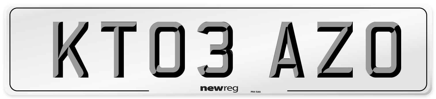 KT03 AZO Number Plate from New Reg